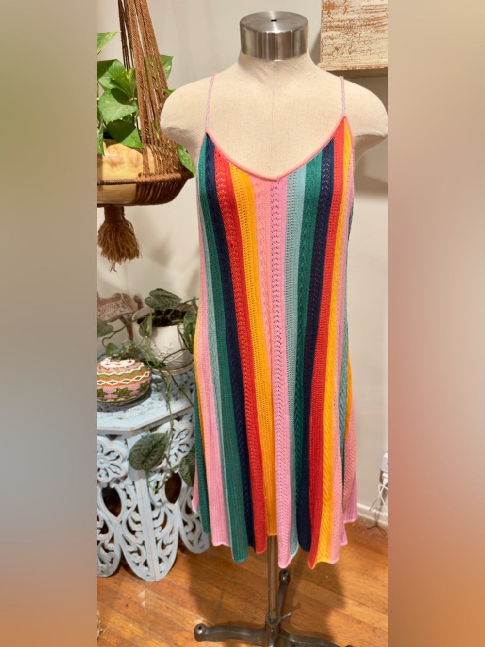 FARM Rio Multicolor Striped Knit Midi Dress